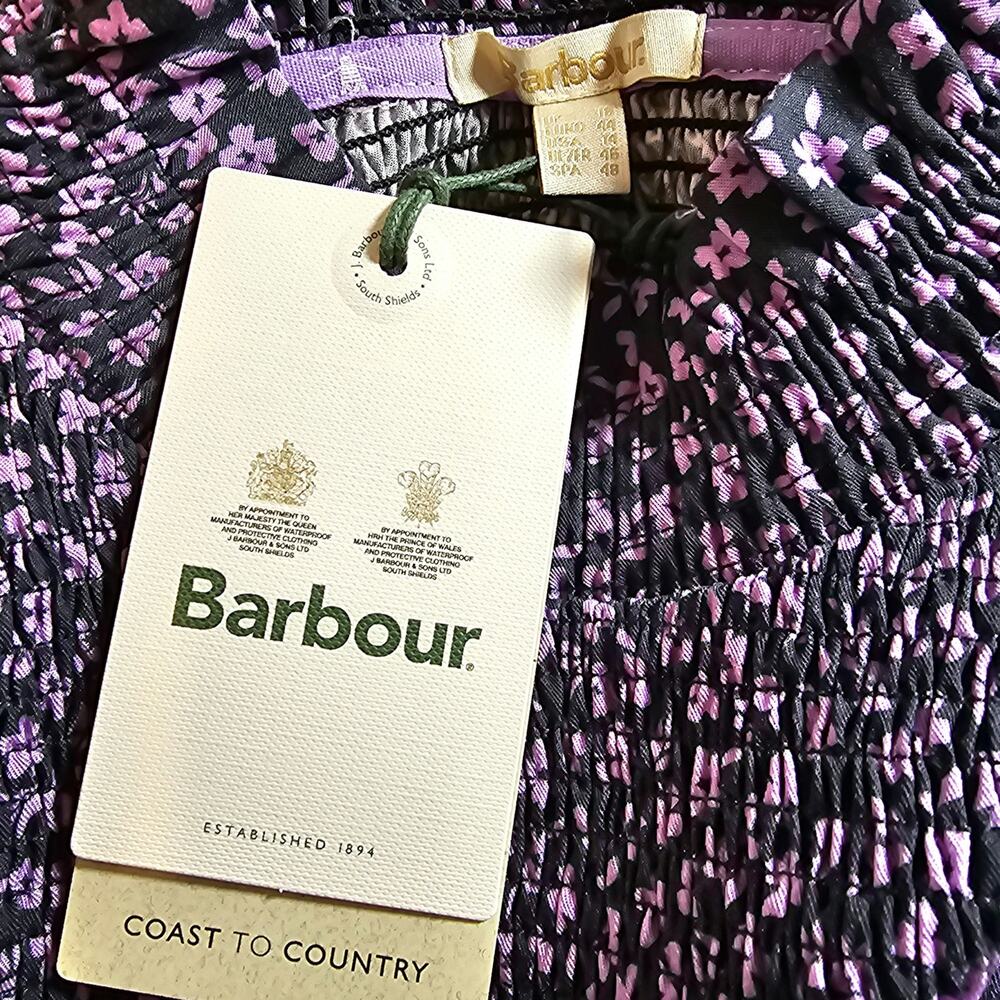 Barbour Black and Lavender Floral Smocked-Ruffle Blouse - Picture 6 of 9